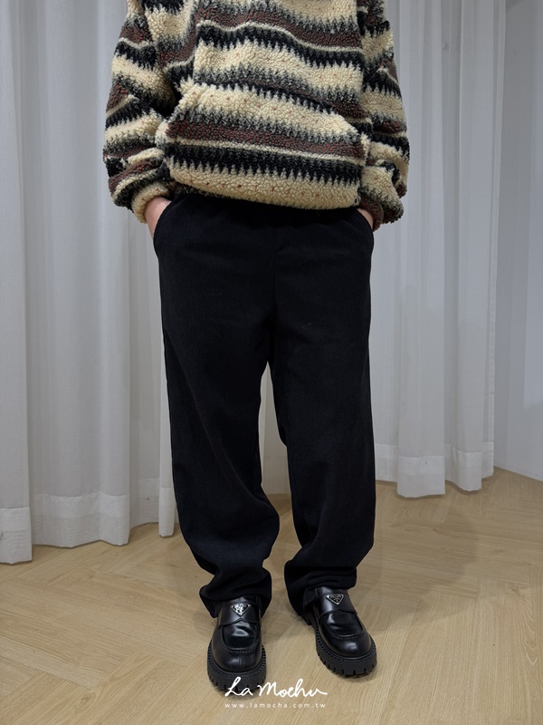 柔軟燈芯絨鬆緊直筒長褲